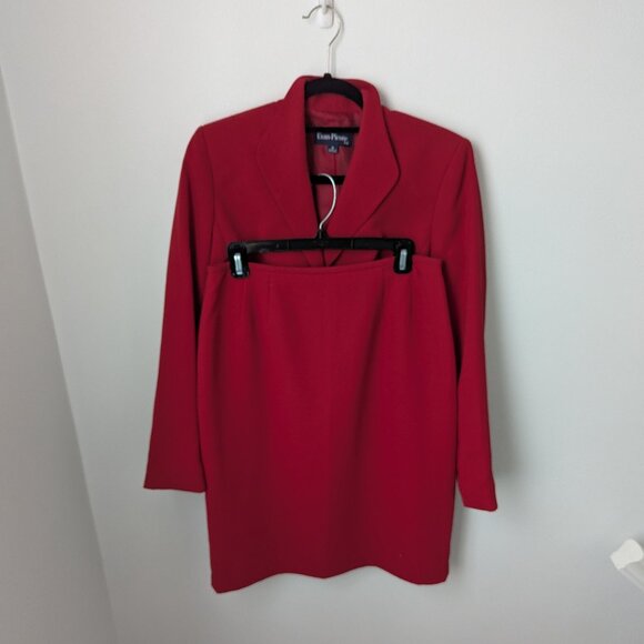 Vintage Evan Picone Women's Red 2 Piece Suit Jacket & Skirt Set, 10 - Picture 2 of 10